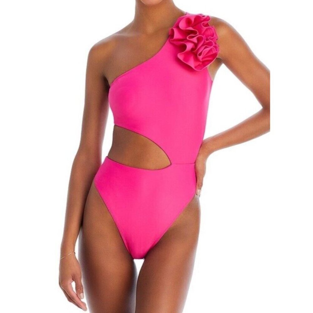 Ramy Brook Sz S Swimsuit Nyomi One Piece Pink One Shoulder Cut Out Luxury Summer
